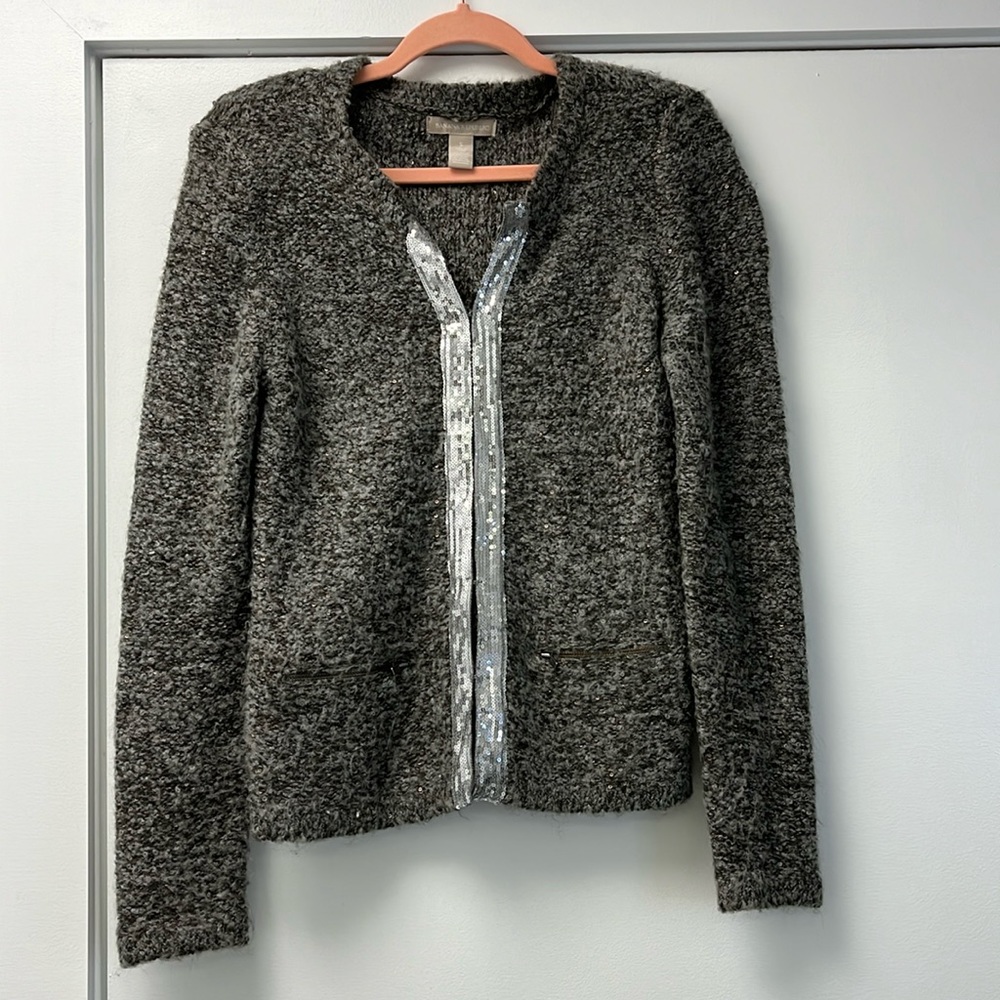 Banana Republic Women’s Gray Mohair Cardigan with Silver Sequins- size s
